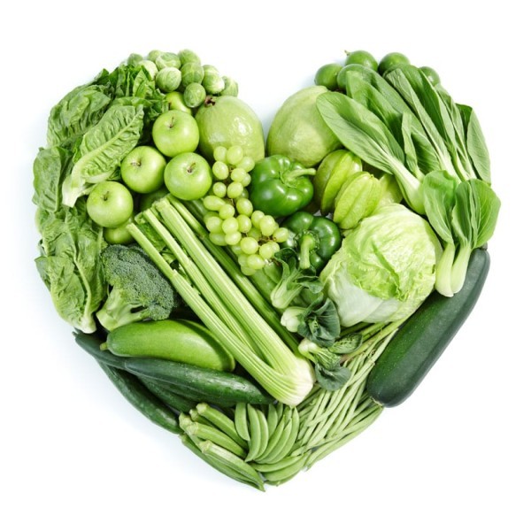 Photo: Green Fruits and Vegetables in the shape of a heart