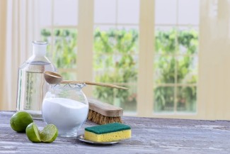 Photo: Eco-friendly natural cleaners baking soda, lemon and cloth