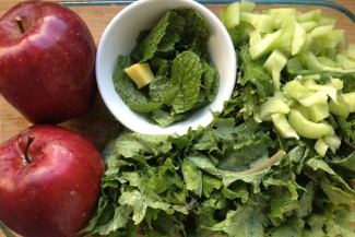 Photo: Chopped Kale, Mint Leaves, Ginger, Apples, and Cucumber