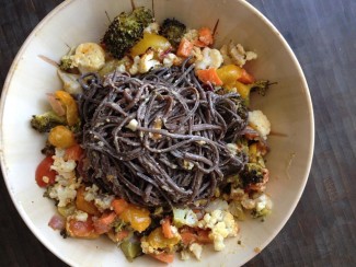 Photo: Roasted Vegetables with Black Bean Noodles