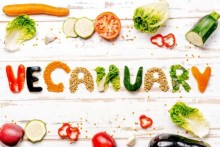 Veganuary Words Spelled with Vegan Food