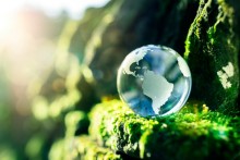 Glass earth globe in nature